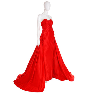 1980s Karl Lagerfeld Fendi Red Silk Satin Strapless Evening Dress w Bolero MET Gala