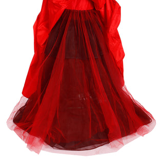 1980s Karl Lagerfeld Fendi Red Silk Satin Strapless Evening Dress w Bolero and Net lining