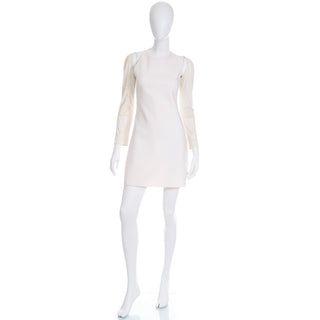 Kaufmanfranco White stretch Dress W Cutouts & Cream Leather Sleeves