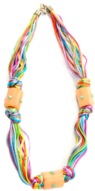 Kenneth Lane Vintage Multi Colored Cord Necklace With Giant Tube Beads