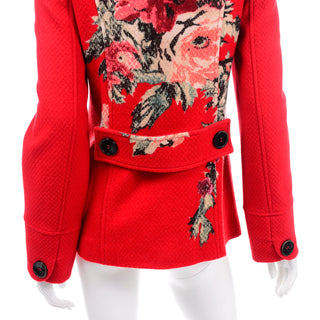 Vintage Kenzo Red Blazer Jacket With Flowers Double Breasted