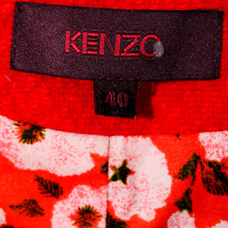 Size 40 Vintage Kenzo Red Blazer Jacket With Flowers