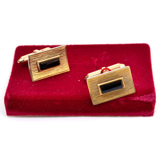 Krementz vintage rectangle cuff links with black onyx stone and 14K gold overlay