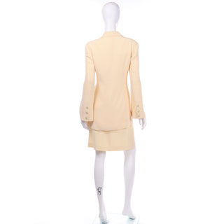 2 PC Krizia Cream Silk Blend Skirt and Long Blazer Jacket Suit