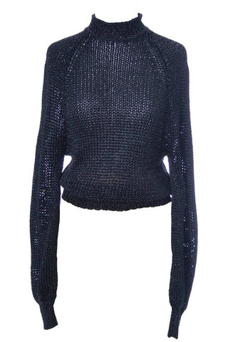 Early 1980s Krizia Maglia label stretch knit sweater with metallic black