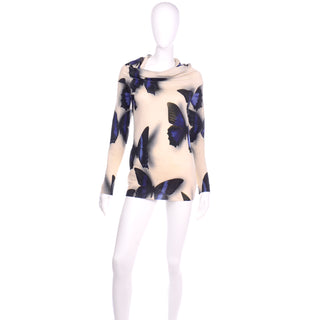 2013 Alber Elbaz Lanvin Blue & Cream Butterfly Shadow Print Sweater Top 