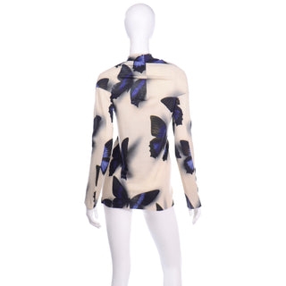 2013 Alber Elbaz Lanvin Blue & Cream Butterfly Sweater Top Shadow print