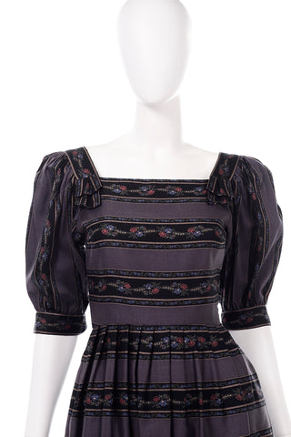 Lanz of Salzburg Vintage Puff Sleeve Cotton Gray Dress fitted waist