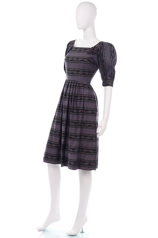 70s Lanz of Salzburg Vintage Puff Sleeve Cotton Gray Dress