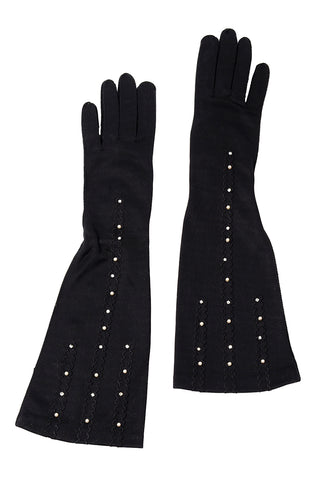 1950s Lady Gay Long Black Gloves w/ Pearls & Rhinestones 6
