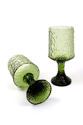 Lenox Crystal Impromptu Vintage Green Crinkle Goblets, Set of 2