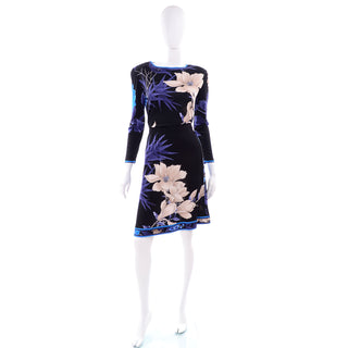 Leonard 2 Pc Dress in Black Blue Cream Floral Silk Jersey 