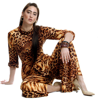 1970s Tiger & Leopard Print Vintage Jumpsuit Palazzo - Dressing Vintage