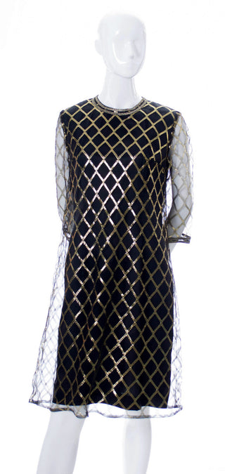 Mod Leslie Fay black and gold lame 1960s vintage cocktail party dress - Dressing Vintage
