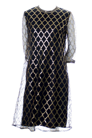 Mod Leslie Fay black and gold lame 1960s vintage cocktail party dress - Dressing Vintage