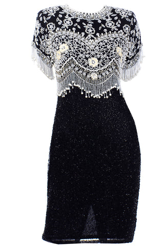 Lillie Rubin Vintage Beaded Black Evening Dress with Pearls