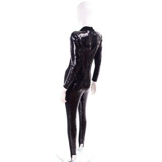 1980s Lillie Rubin Vintage Black Sequin Jumpsuit w Stirrups 6/8