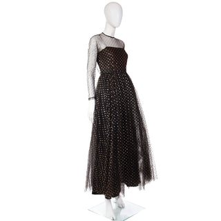 1980s Lillie Rubin Metallic Black & Gold Evening Gown w/ Full Skirt