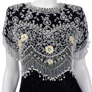 Lillie Rubin Vintage Beaded Black Evening Dress with elaborate Pearls 