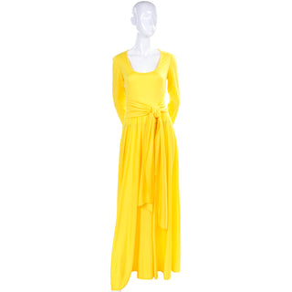1970s Yellow Maxi Dress w Long Sleeves