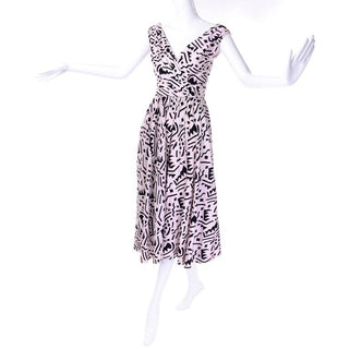 Lillie Rubin pink cotton vintage dress with Memphis Inspired print 1980's