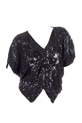1980's Lisiano Black Silk Butterfly Top
