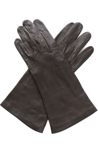 1970's Vintage Gloves Loewe Spain Brown Leather Silk Lining - Dressing Vintage