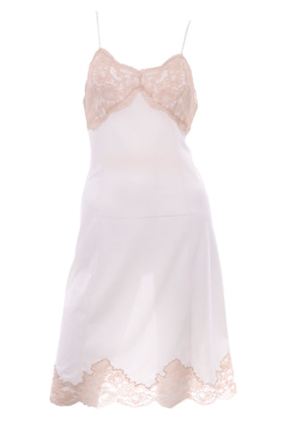 1960s Lord & Taylor White Slip Dress w/ Cream Lace