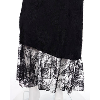 1980s Loris Azzaro Paris Black Lace Victorian Style Evening Dress asymmetrical lace hemline s