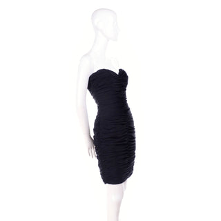 1980s Loris Azzaro Boutique Vintage Black Strapless Bodycon Dress Size 2