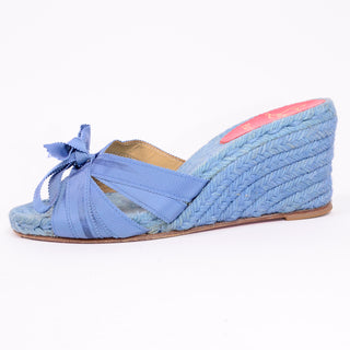 Christian Louboutin shoes blue wedge sandals w ribbons
