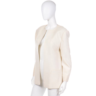 Louis Feraud Vintage Ivory Open Front Long Straight Jacket 12/14
