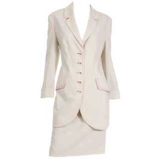 1990s Louis Feraud Neutral Minimalist Long Jacket & Skirt Suit 2 piece outfit