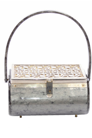 1950s vintage gray lucite handbag with mixed metal details