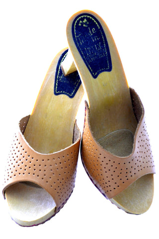 Vintage Italian leather clog slides with open toe 7.5 - Dressing Vintage