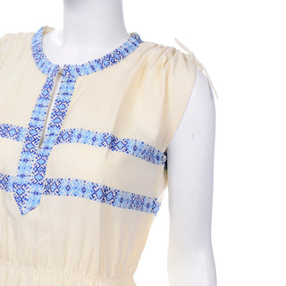 1970s Mamouzaki vintage dress with ikat design in blue