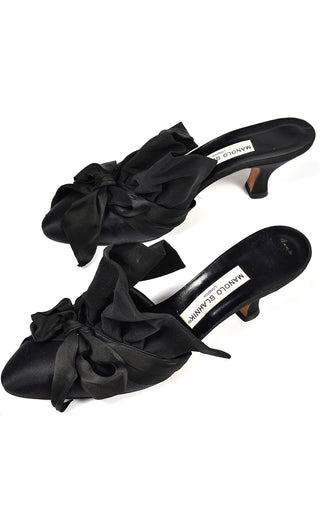 Manolo Blahnik Vintage Shoes Rare 1980s Vintage Black Ruffled Mules