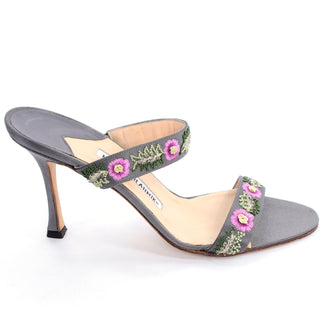 Manolo Blahnik open toe heeled sandals with flowers size 38.5