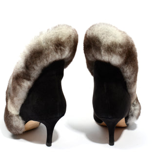 Manolo Blahnik Black Suede Booties With Fur Trim Size 36.6 Boots
