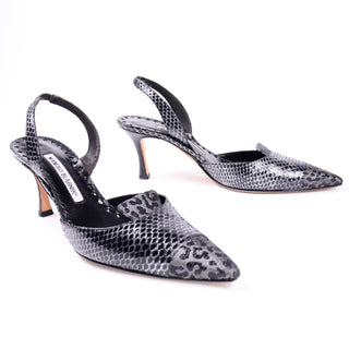 Manolo Blahnik Grey Ploiesti Snakeskin Slingback Shoes heels 6.5