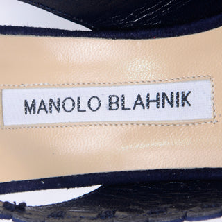 Manolo Blahnik Blue Suede Scalloped Slingback Shoes