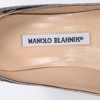 Manolo Blahnik Shoes Rose Bronze Copper Metallic Snakeskin Pumps size 36 w bags and box