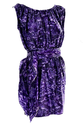Marc Jacobs Purple Silk Animal Print Dress with Gathered Neckline