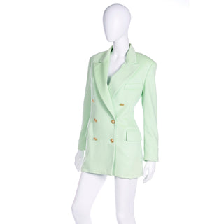 1980s Margaretha Ley Escada Green Cashmere Blend Double Breasted Blazer Jacket