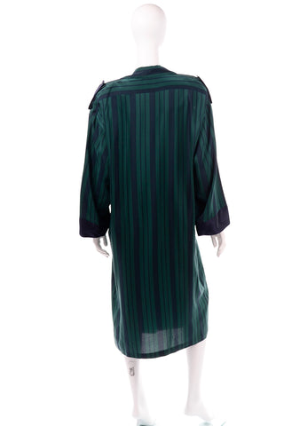 Marika Blu Vintage Blue and Green Stripe Silk Dress 80s