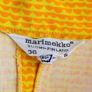 1960's Marimekko Suomi-Finland label on yellow and orange vintage sun dress size 36 US women's size 8