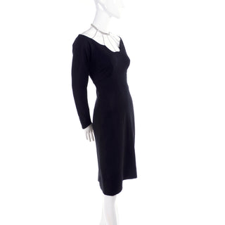 1960's Black Felted Wool Vintage Cocktail Dress
