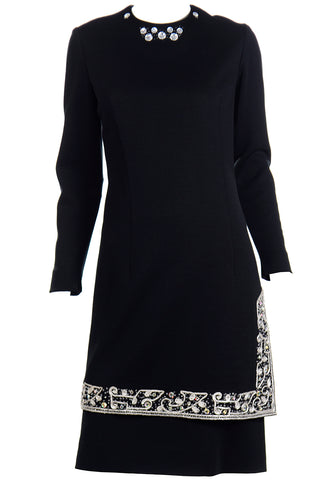 1960s Vintage Marion McCoy Beaded Rhinestone Black Tunic Dress