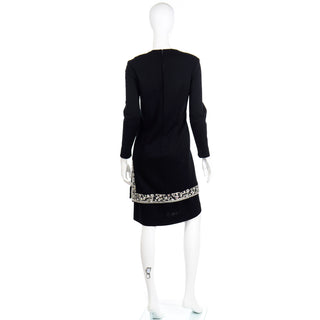Double layer 1960s Vintage Marion McCoy Beaded Rhinestone Black Tunic Dress