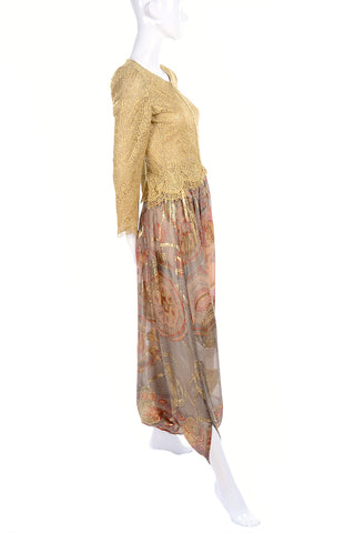 1970's Mary McFadden Couture Vintage Harem Pants & Gold Top Outfit